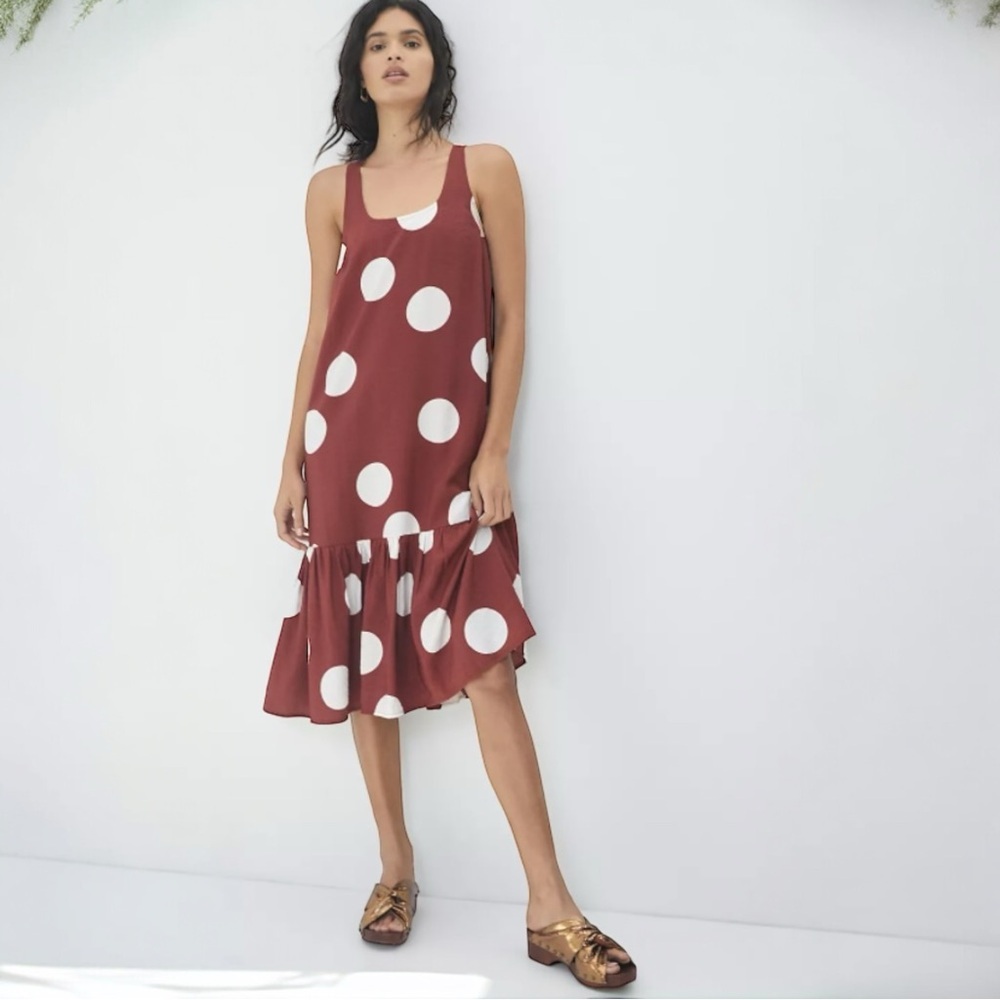 Anthropologie dress Michaela flounced polka dot women’s size xs sleeveless